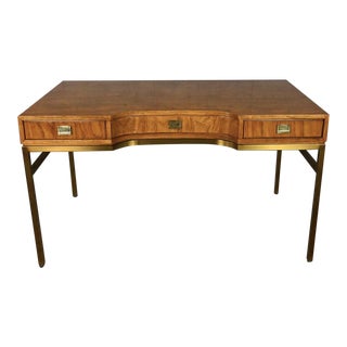 Vintage Consensus Collection by Drexel MCM Writing Desk in Ash on Brass Plated Metal Frame For Sale
