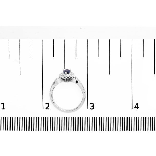 .925 Sterling Silver 6x4mm Pear Sapphire Gemstone with Diamond Accent Fashion Halo Ring (H-I Color, SI1-SI2 Clarity) - Size 6 For Sale In New York - Image 6 of 6