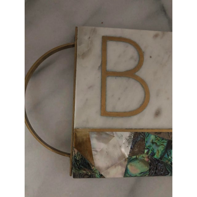 Anthropology Marble Mother of Pearl Monogram Cheese Board For Sale In Detroit - Image 6 of 9
