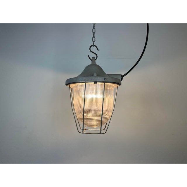 Light Industrial Grey Bunker Light from Polam Gdansk, 1970s For Sale - Image 9 of 14