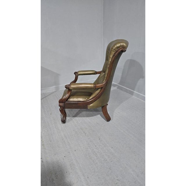 Hollywood Regency Leather & Rosewood Library Chair For Sale - Image 3 of 8