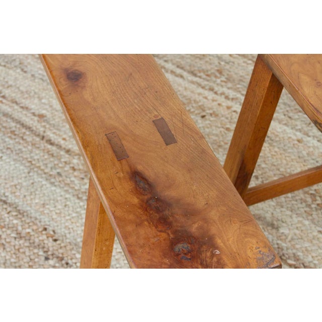 Wood Pair of Antique French Fruitwood Benches For Sale - Image 7 of 13