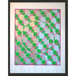 Large Op Art Silver Metallic Silkscreen Poster Modernist Like Vasarely For Sale