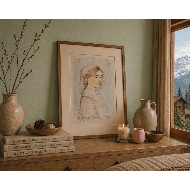 This piece features one of Hibel’s signature subjects—a delicately rendered child portrait, executed with soft tonal...