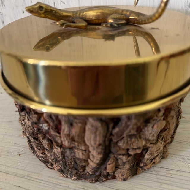 Folk Art Vintage Brass and Tree Bark Lizard Basket For Sale - Image 3 of 6
