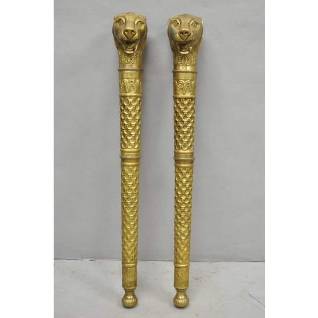 Vintage Italian Regency Neoclassical Style Large Brass Lion Head Wall Sconce Door Handles - a Pair. Circa Mid 20th...