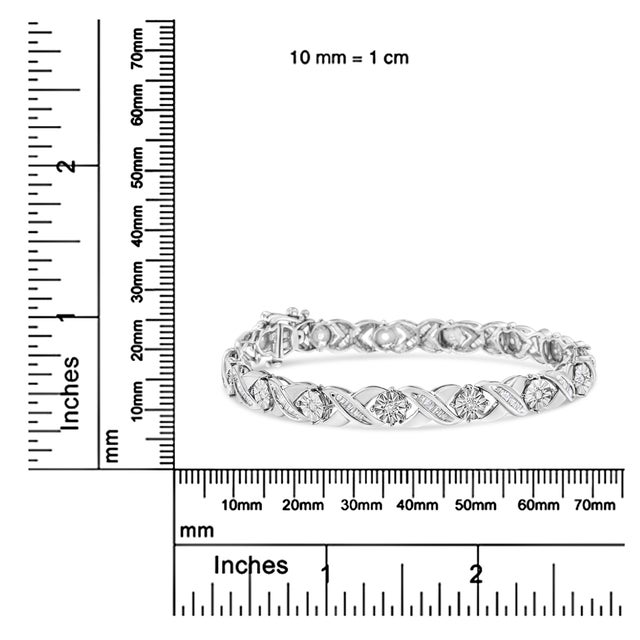 Metal .925 Sterling Silver 1.0 Cttw Round-Brilliant and Baguette Cut Diamond Miracle-Set X-Link 7" Tennis Bracelet (I-J Color, I2-I3 Clarity) For Sale - Image 7 of 7