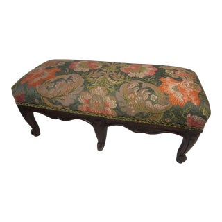 Antique French Footstool With French Brocade Fabric For Sale