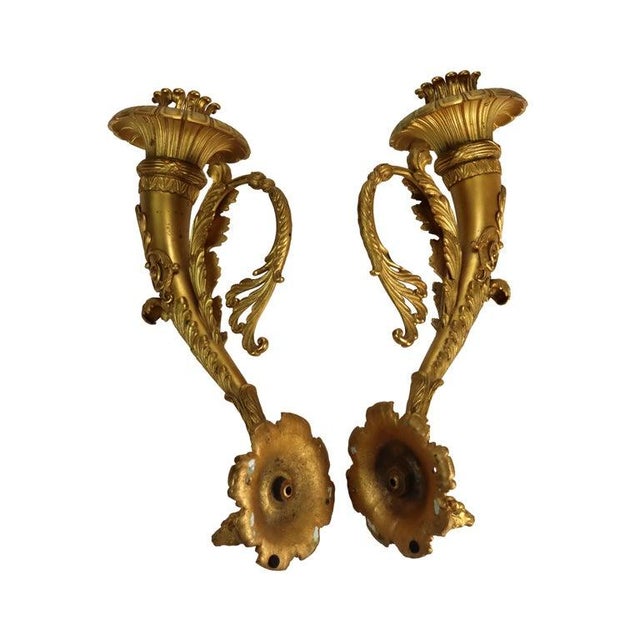Bronze Pair Antique Napoleonic French Empire Gilt Bronze Conucopia Form Sconces 19thC For Sale - Image 8 of 8