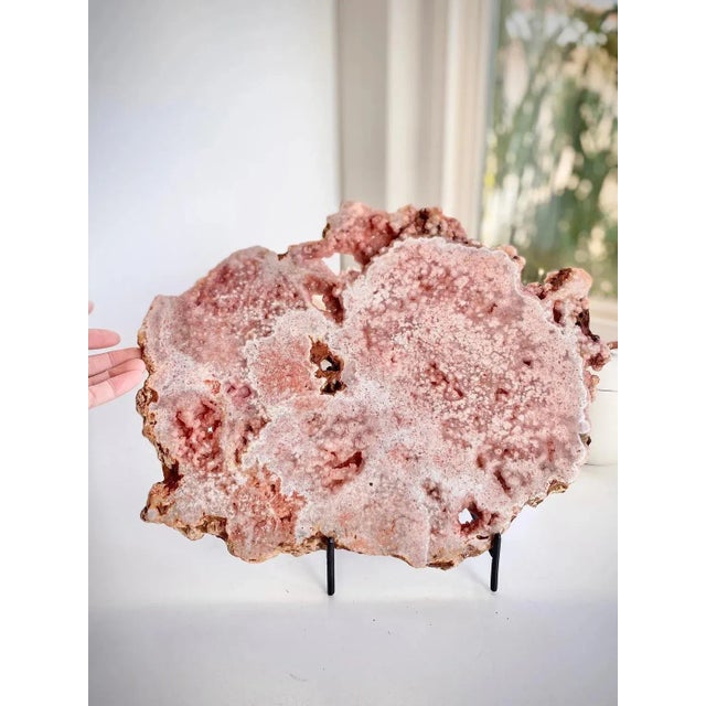 Pink Amethyst Slab With Sparkling Druzy Natural Crystal Specimen Display With Stand For Sale - Image 11 of 11