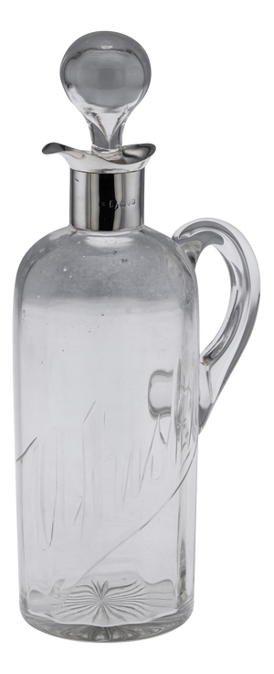 Antique English Silver and Cut Glass Whisky Decanter, 1902