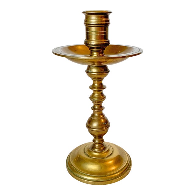 Antique Heavy Brass Baluster Candlestick Holder For Sale