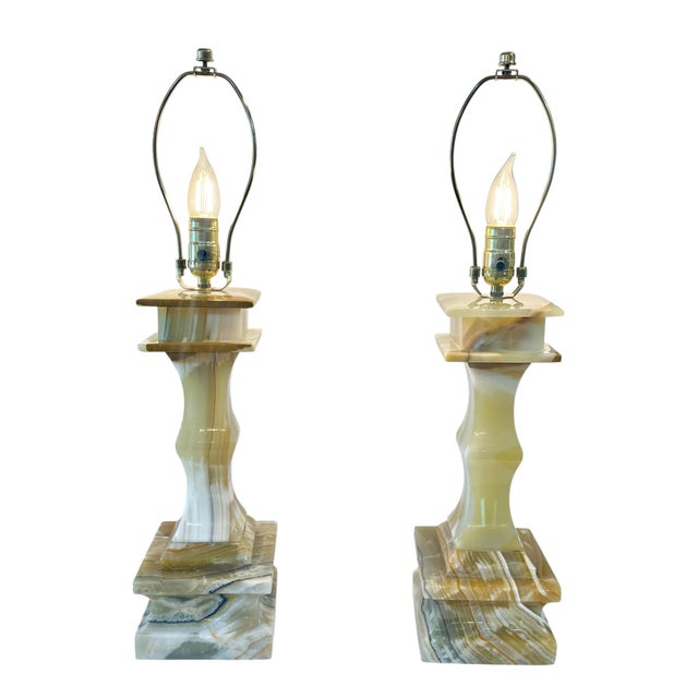 Mid-Century Modern Pair of Mid 20th Century Baluster Form Onyx Lamps For Sale - Image 3 of 17