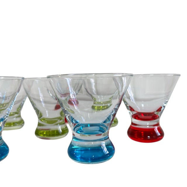 Mid-Century Modern Vintage Mid Century Modern Green Blue Red Base Martini Cocktail Glasses (Set of 8) For Sale - Image 3 of 6