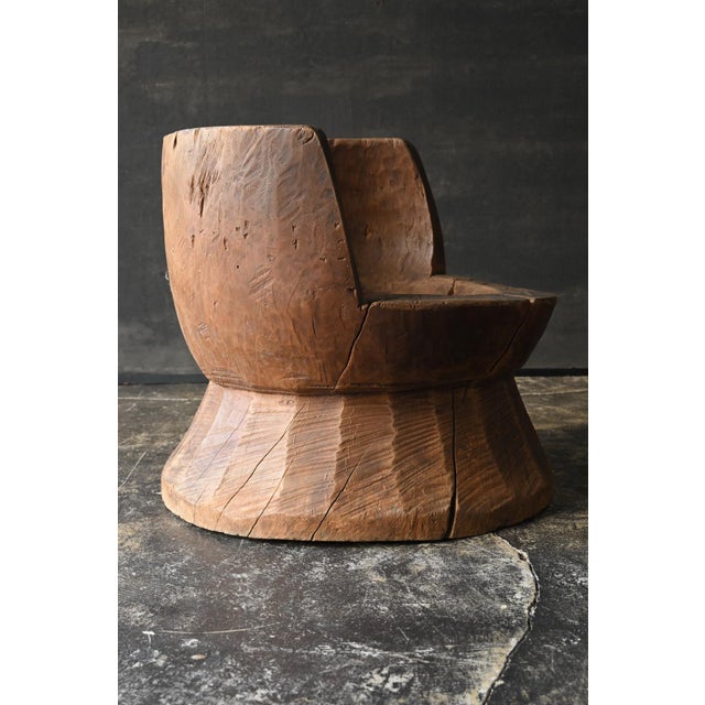 Old Japanese Wooden Mortar Chair / Early 20th Century/ Primitive Wabi-Sabi Seat For Sale - Image 6 of 18
