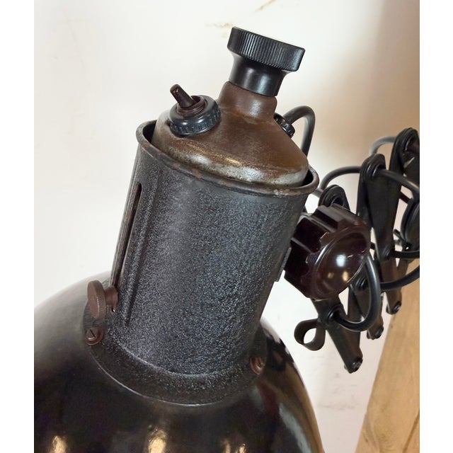 Industrial Black Enamel Scissor Wall Lamp, 1950s For Sale - Image 11 of 18