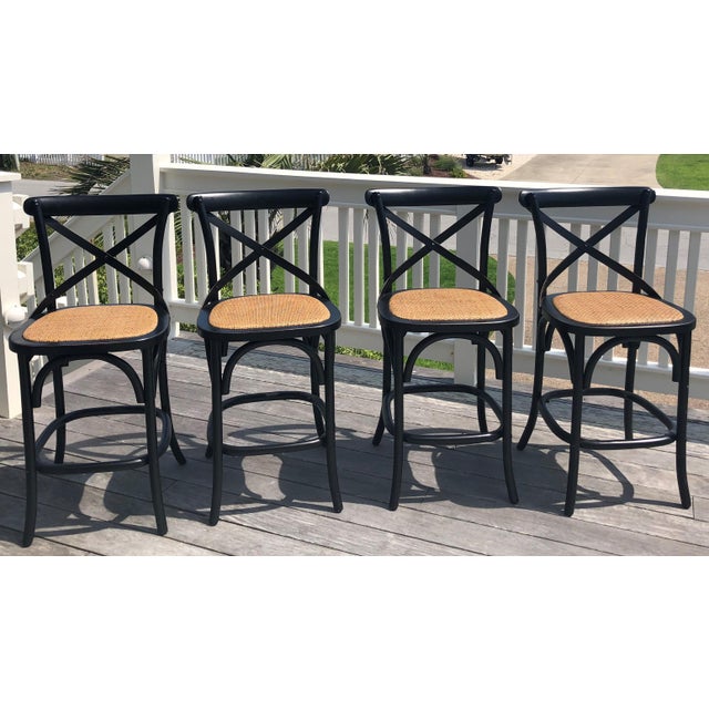 Furniture Classics Black and Rattan Bentwood Counter Stools - Set of 4 For Sale - Image 4 of 4
