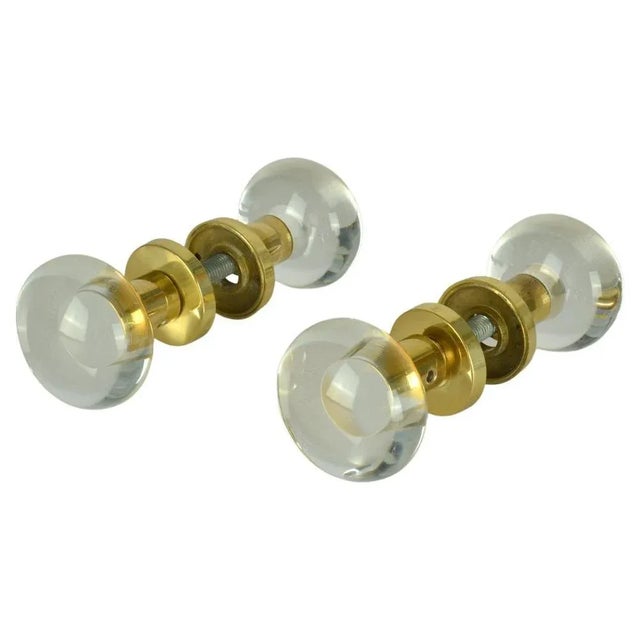 Gold Double Round Push and Pull Door Knobs in Acrylic and Brass, Set of 2 For Sale - Image 8 of 8