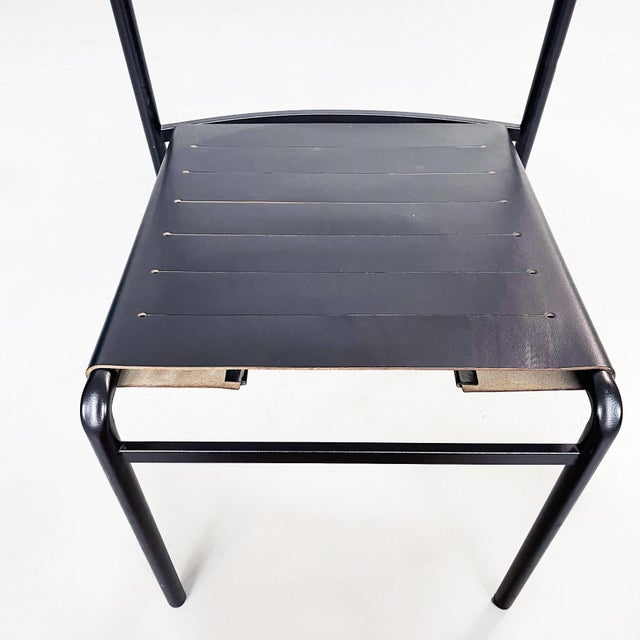 Black Set of Mid-Century Italian Black Steel Leather Cafè Chairs by Starck for Baleri, 1980s For Sale - Image 8 of 17