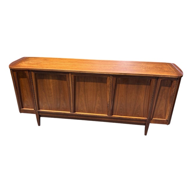 1960s American of Martinsville Mid Century Walnut Sideboard Buffet Credenza For Sale
