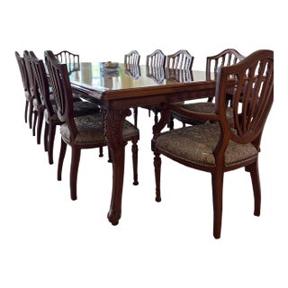 Artisan Indian Teakwood Dining Table With Ten Matching Chairs - Set of 11 For Sale