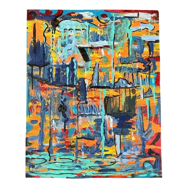 Original Abstract Colorful Painting by Maria Lomonaco For Sale