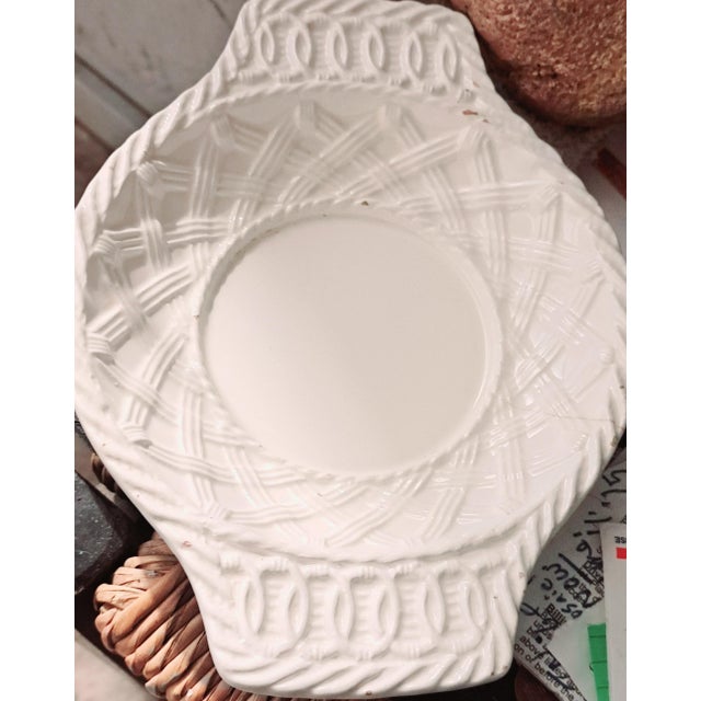 Vintage White Ceramic Weaved Medium Sized Catch All Dish Italian For Sale - Image 4 of 12
