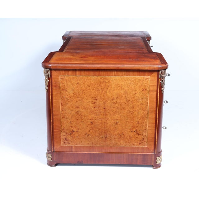 Late 19th Century French Burr Walnut Pedestal Desk with Gilt Bronze Ormolu Mounts, 1880s For Sale - Image 5 of 18
