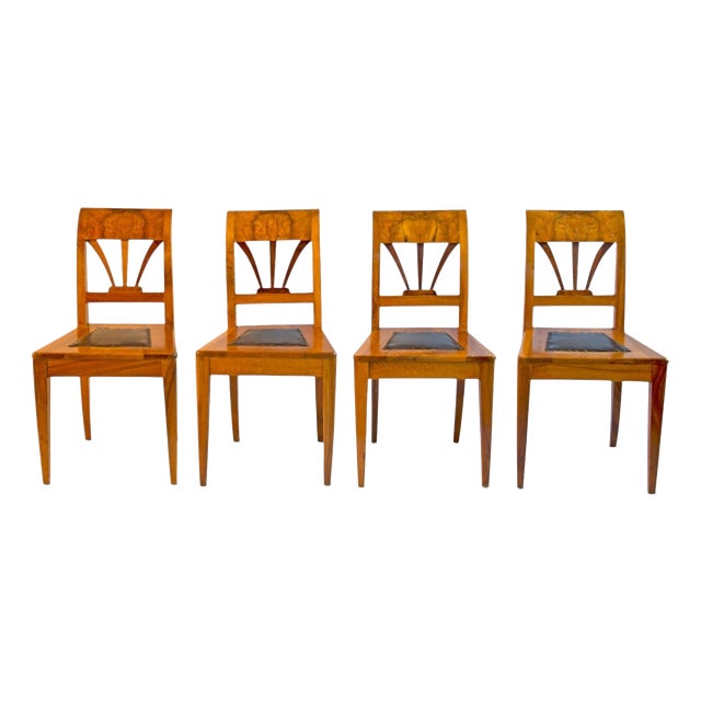Antique Early 19th Century Austrian Empire Walnut Chairs, Set of 4 For Sale