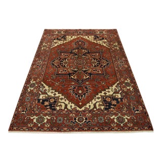 Heriz Rug 8′ X 10′ Rust Wool Tribal Hand-Knotted Oriental Carpet For Sale
