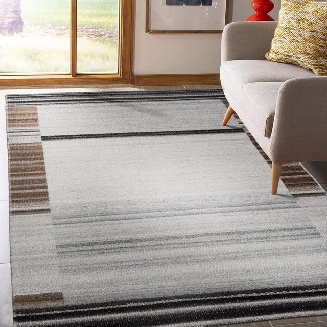 2020s 6x9 Gray Handwoven Wool Viscose Framed Linear Texture Geometric Carpet Rug For Sale - Image 5 of 8