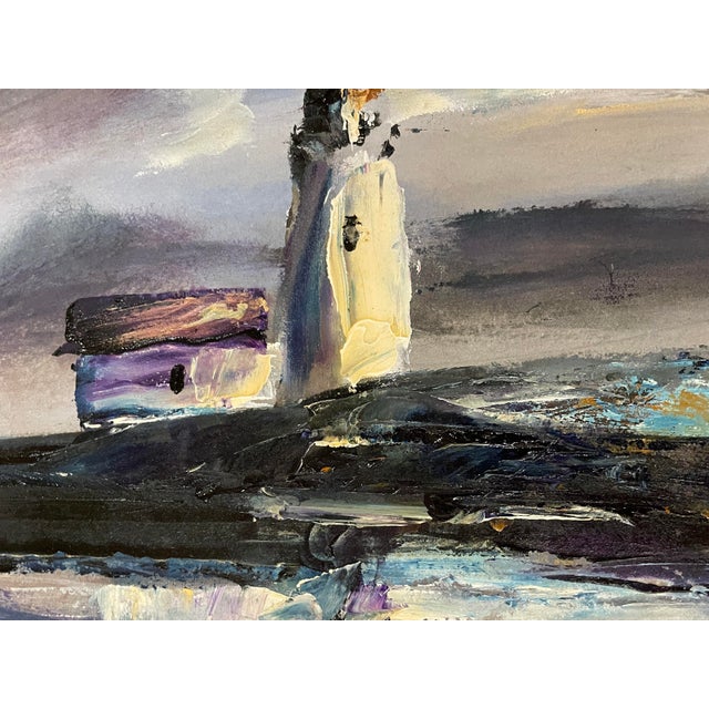 Modern landscape painting of a lighthouse. Acrylic on paper with heavy impasto, legibly signed lower right. Combined...