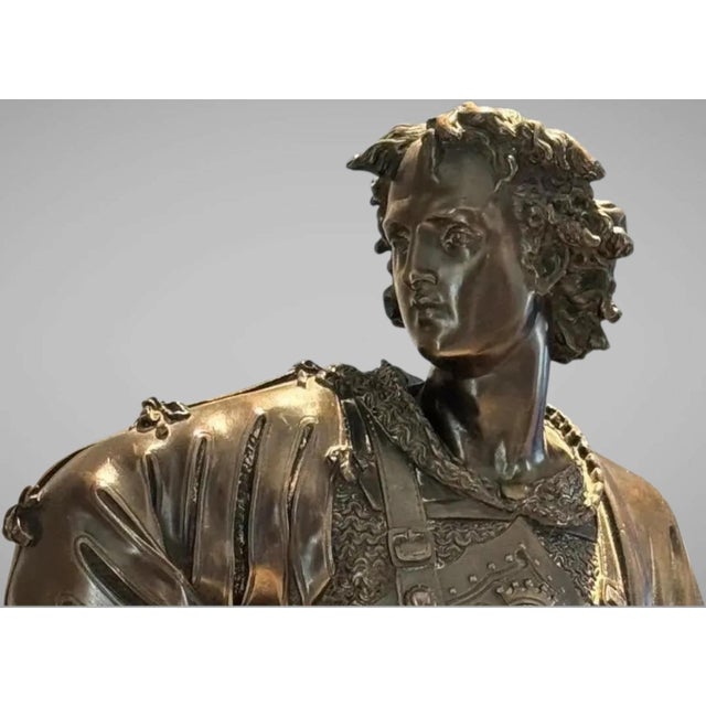 Antique 25” Signed 19th Century French Bronze Sculpture the Landsknecht Cavalier by Albert-Ernest Carrier Belleuse For Sale - Image 4 of 14