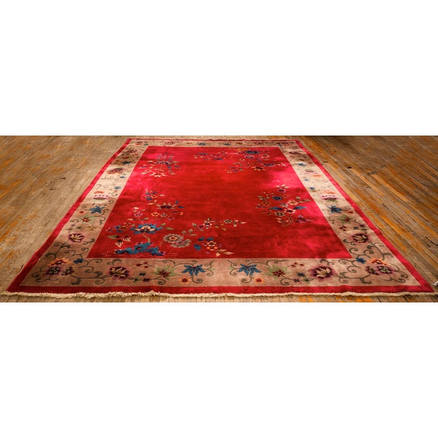 A magnificent room-sized Antique Chinese Art Deco carpet, circa 1920. Measuring 8' 11" x 11' 4", this exceptional piece is...