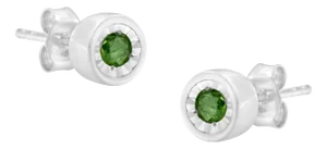.925 Sterling Silver 0.15 Cttw Round Brilliant-Cut Green Diamond Miracle-Set Stud Earrings (Fancy Color-Enhanced, I1-I2 Clarity) - 2 Pieces