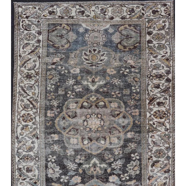 Measures: 5'1"X8'7" Antique Persian Hamadan Rug With Floral Medallion Design in Soft Earthy Tones 5'1"x8'7" Keivan Woven...