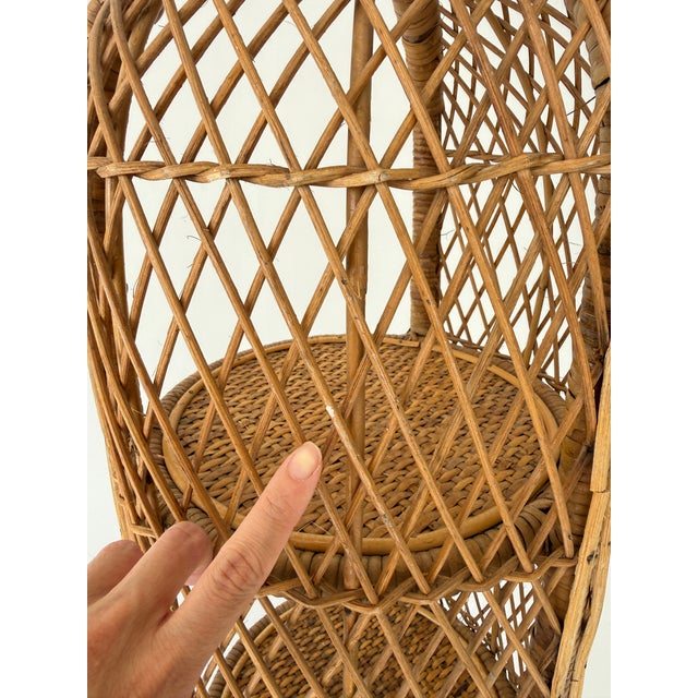 Wood Vintage Boho Wicker Four-Tier Estagere Cylindrical Shelving Unit, 1970s For Sale - Image 7 of 13