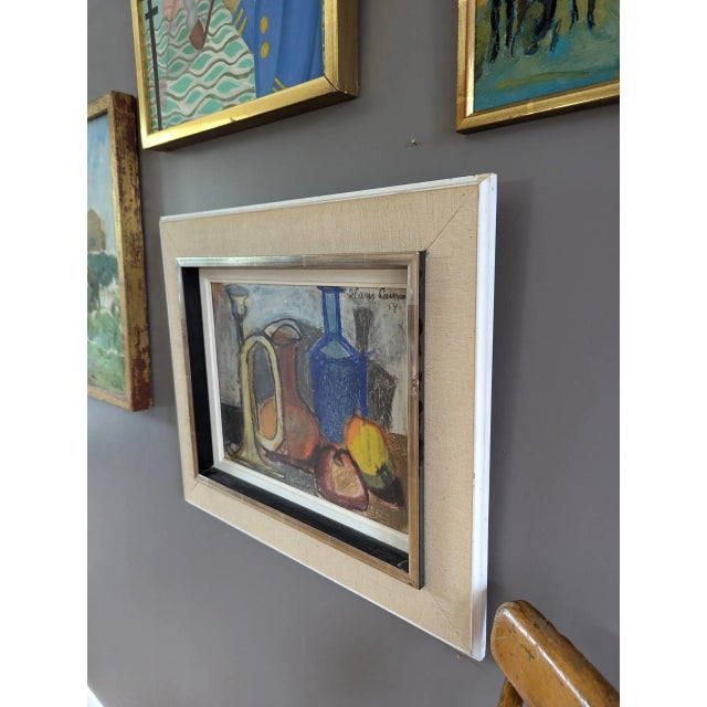1950s 1954 Mid-Century Modern "Still Life in Pastel" Vintage Expressive Still Life Pastel Painting, Framed For Sale - Image 5 of 10