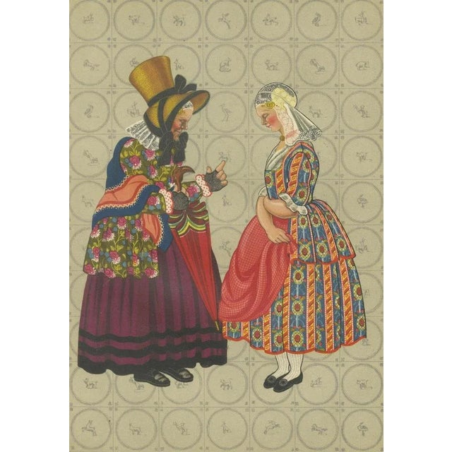 Gratiane de Gardilanne and Elizabeth Whitney Moffatt, Groningen Women in Chintz and Flodder Muts Headdresses, 1932, Chromolithograph For Sale - Image 6 of 10
