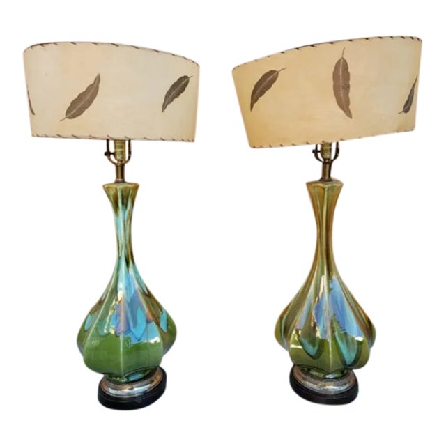 Mid Century Modern Green Table Lamps - Pair For Sale