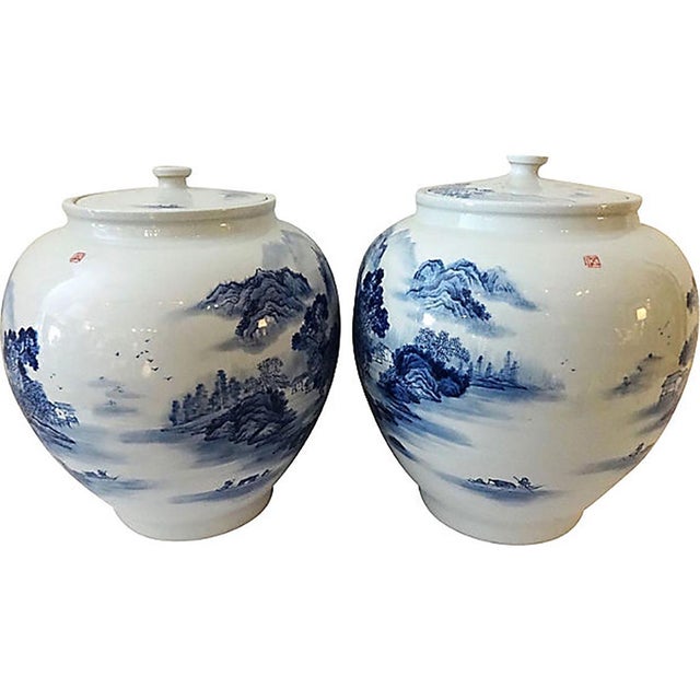 Big Chinoiserie Black & White Ginger Jars a Pair Chairish