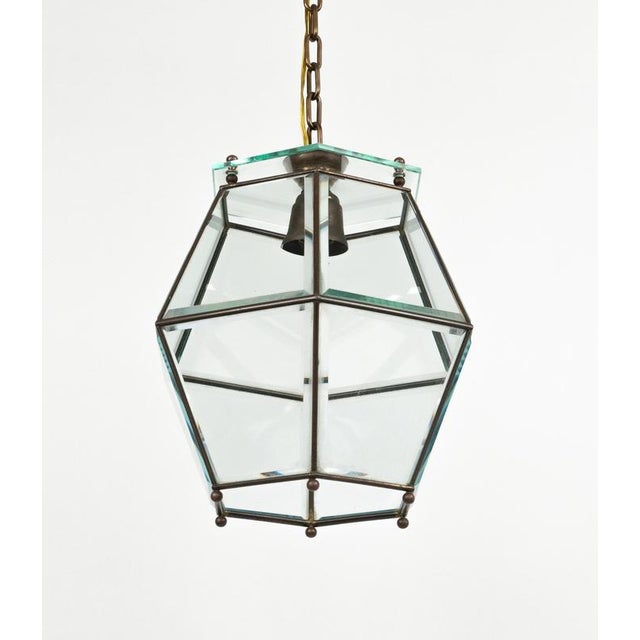 Mid-Century Pendant in Brass and Beveled Glass in the style of Adolf Loos, Italy, 1950s For Sale - Image 8 of 12