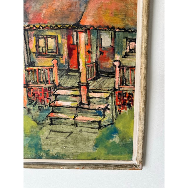 1960s Vintage Impressionist Row Houses Oil on Canvas Painting, Signed For Sale - Image 10 of 12