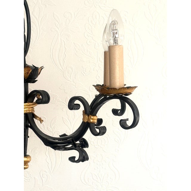 Wrought Iron 5-Light Chandelier, 1960s For Sale - Image 4 of 14