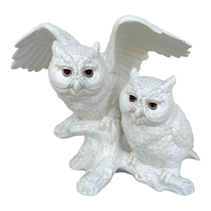 Vintage Ceramic White Owls on Branch