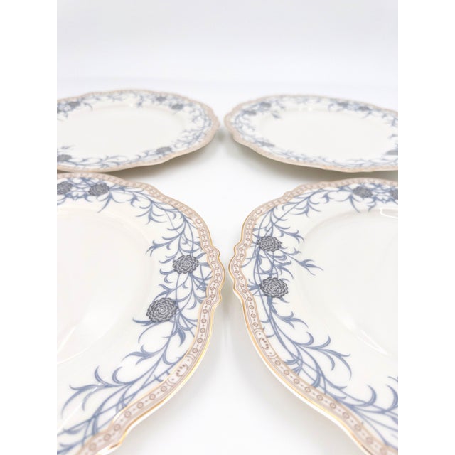 Morris & Co Porcelain Dinner Plates With Blue Floral Border and Scalloped Edges - Set of 4 For Sale In New York - Image 6 of 7