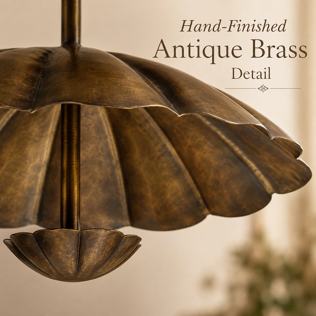 Not Yet Made - Made To Order Vintage Brass Floral Ceiling Light, Handmade Lotus Petal Semi Flush Mount Fixture, Antique Brass Scalloped Ceiling Lamp for Bedroom Hallway For Sale - Image 5 of 15