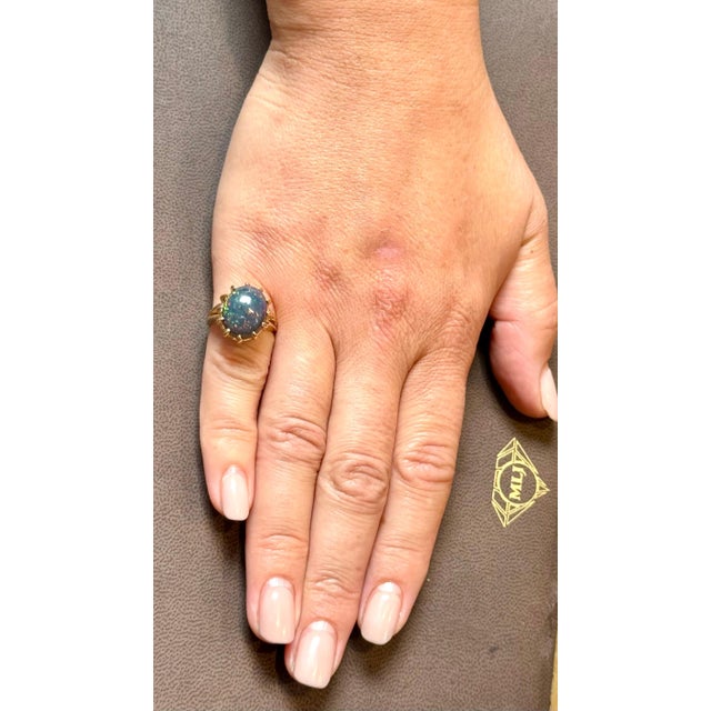 5 Ct Oval Shape Black Australian Opal Cocktail Ring 14 Kt Yellow Gold , Unisex For Sale - Image 13 of 18
