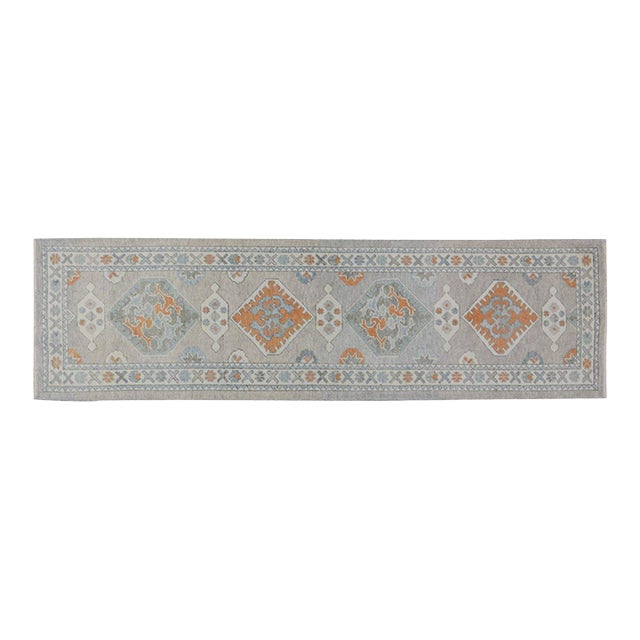 Turkish Oushak Knotted Wool Rug, 3'1''x11'2'' For Sale