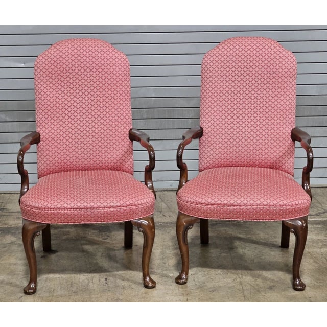 Queen Anne Late 20th Century Pair of Kittinger Williamsburg Queen Anne Style Mahogany Open Arm Chairs For Sale - Image 3 of 9